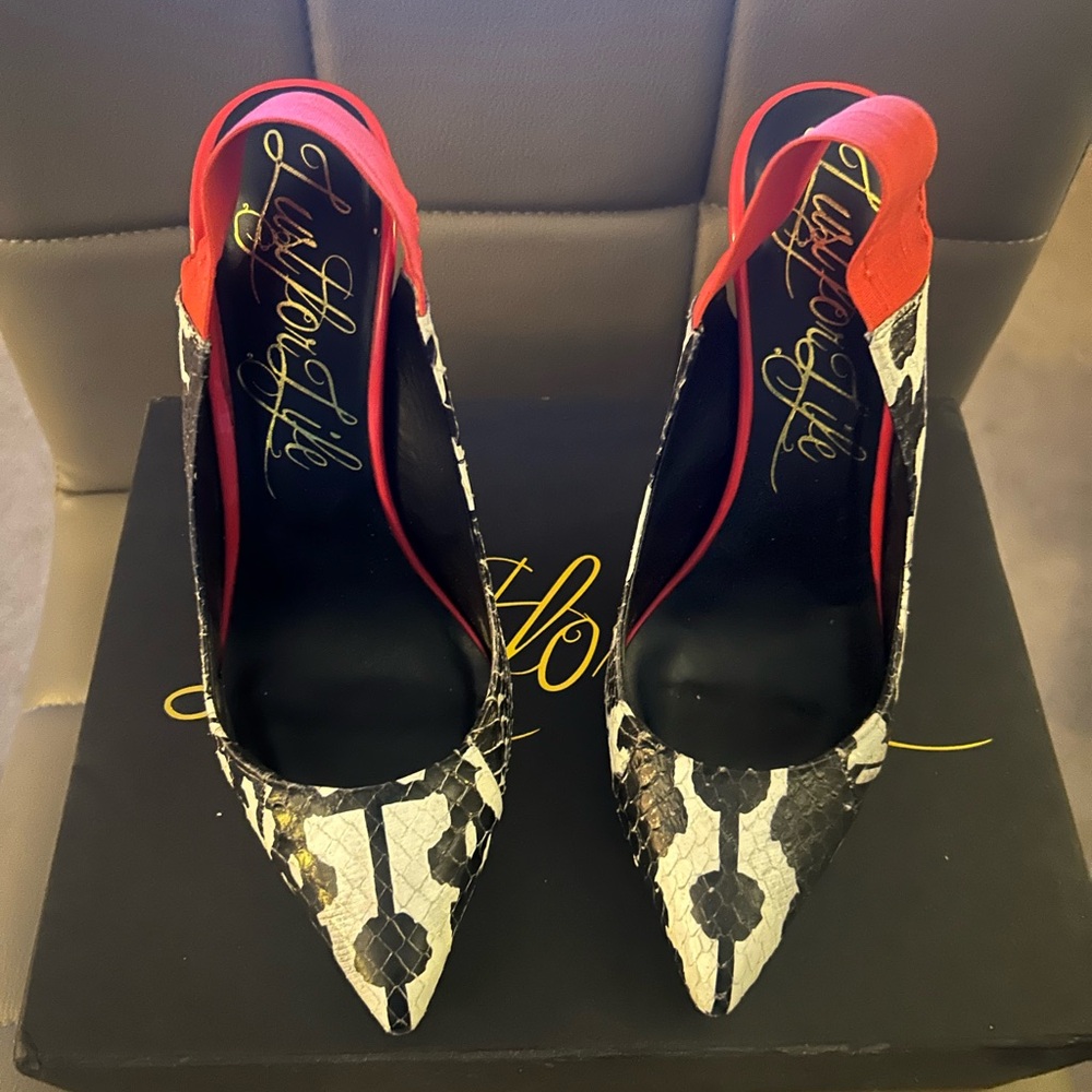 LFL by Lust for Life Black and Red Snakeskin Heels